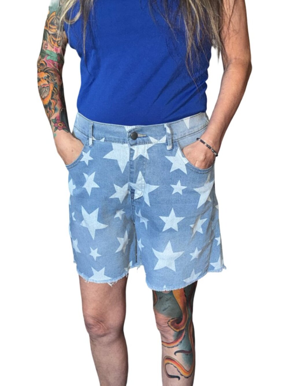 Sz.1X*NWT*DR Dressin*Blue Denim W/ White Stars Shorts
